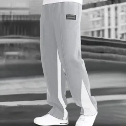 Men's Fleece Pants Sweatpants Trousers Straight Leg Sweatpants Flared Sweatpants Pocket Drawstring Elastic Waist Color Block Comfort Breathable Outdoor Daily Going out Fashion Casual Black-White Black