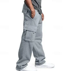 Men's Fleece Pants Sweatpants Joggers Trousers Cargo Sweatpants Drawstring Elastic Waist Multi Pocket Solid Color Windproof Outdoor Full Length Casual Daily Fashion Streetwear Loose Fit Black White