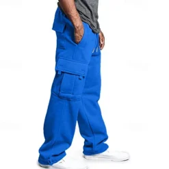 Men's Fleece Pants Sweatpants Joggers Trousers Cargo Sweatpants Drawstring Elastic Waist Multi Pocket Solid Color Windproof Outdoor Full Length Casual Daily Fashion Streetwear Loose Fit Black White