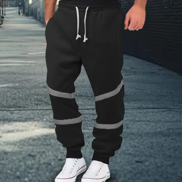 Men's Fleece Pants Sweatpants Joggers Trousers Casual Pants Drawstring Elastic Waist Reflective Strip Plain Comfort Warm Full Length Sports Outdoor Daily Nightclub Fashion Streetwear Black Yellow