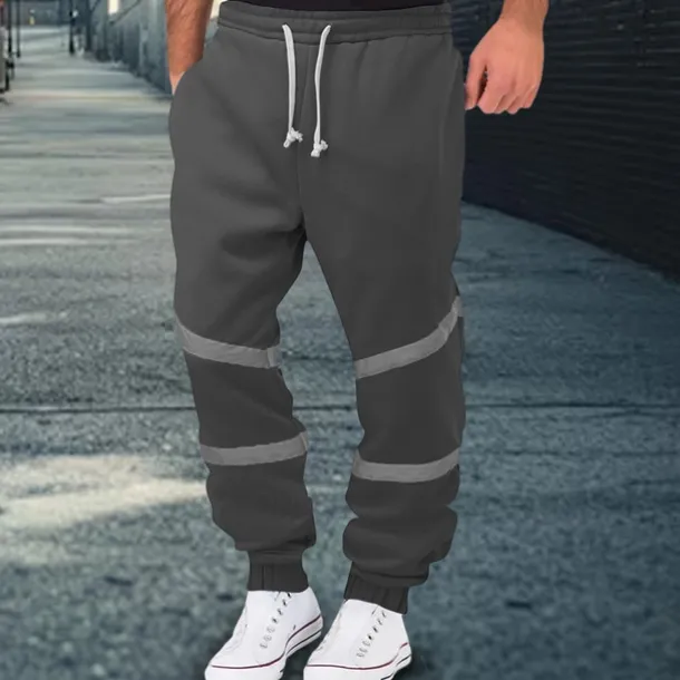 Men's Fleece Pants Sweatpants Joggers Trousers Casual Pants Drawstring Elastic Waist Reflective Strip Plain Comfort Warm Full Length Sports Outdoor Daily Nightclub Fashion Streetwear Black Yellow