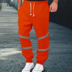 Men's Fleece Pants Sweatpants Joggers Trousers Casual Pants Drawstring Elastic Waist Reflective Strip Plain Comfort Warm Full Length Sports Outdoor Daily Nightclub Fashion Streetwear Black Yellow
