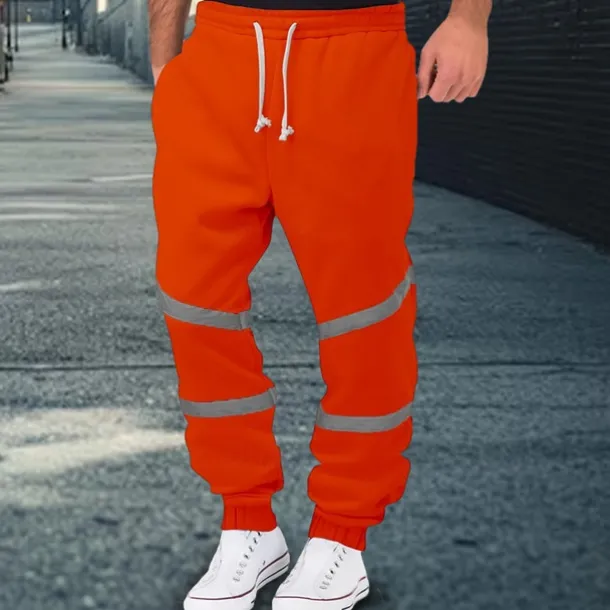 Men's Fleece Pants Sweatpants Joggers Trousers Casual Pants Drawstring Elastic Waist Reflective Strip Plain Comfort Warm Full Length Sports Outdoor Daily Nightclub Fashion Streetwear Black Yellow