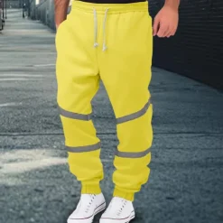 Men's Fleece Pants Sweatpants Joggers Trousers Casual Pants Drawstring Elastic Waist Reflective Strip Plain Comfort Warm Full Length Sports Outdoor Daily Nightclub Fashion Streetwear Black Yellow