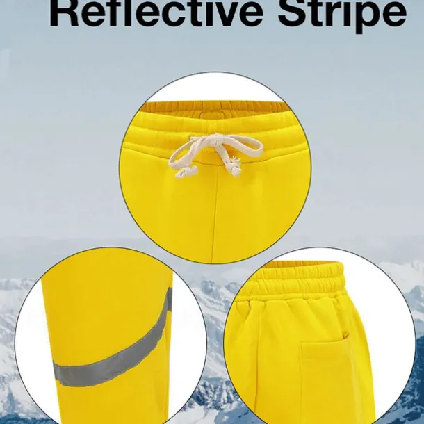 Men's Fleece Pants Sweatpants Joggers Trousers Casual Pants Drawstring Elastic Waist Reflective Strip Plain Comfort Warm Full Length Sports Outdoor Daily Nightclub Fashion Streetwear Black Yellow