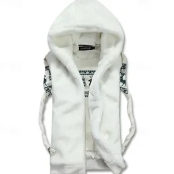 Men's Fleece Vest Hoodie Vest Vest Faux Fur Daily Date Vacation Fashion Casual Fall & Winter Pocket Polyester Warm Comfortable Solid Color Zipper Hooded Regular Fit Black White Light Grey Coffee Vest