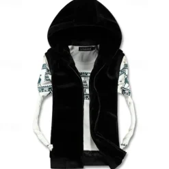 Men's Fleece Vest Hoodie Vest Vest Faux Fur Daily Date Vacation Fashion Casual Fall & Winter Pocket Polyester Warm Comfortable Solid Color Zipper Hooded Regular Fit Black White Light Grey Coffee Vest