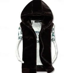 Men's Fleece Vest Hoodie Vest Vest Faux Fur Daily Date Vacation Fashion Casual Fall & Winter Pocket Polyester Warm Comfortable Solid Color Zipper Hooded Regular Fit Black White Light Grey Coffee Vest