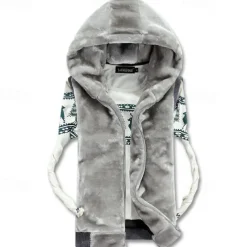 Men's Fleece Vest Hoodie Vest Vest Faux Fur Daily Date Vacation Fashion Casual Fall & Winter Pocket Polyester Warm Comfortable Solid Color Zipper Hooded Regular Fit Black White Light Grey Coffee Vest