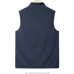 Men's Fleece Vest Vest Polar Fleece Gilet Daily Date Vacation Fashion Casual Fall & Winter Pocket Polyester Thermal Warm Comfortable Plain Zipper Stand Collar Regular Fit Black Dark Blue Dark Gray