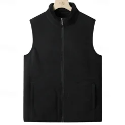 Men's Fleece Vest Vest Polar Fleece Gilet Daily Date Vacation Fashion Casual Fall & Winter Pocket Polyester Thermal Warm Comfortable Plain Zipper Stand Collar Regular Fit Black Dark Blue Dark Gray
