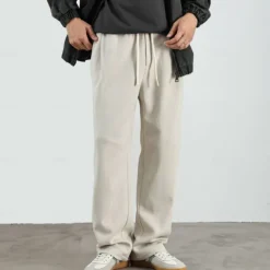 Men's Fleece-lined Athletic Pants Active Pants Active Joggers Full Length Outdoor Vacation Home Sports Fashion Navy Blue Beige Micro-elastic