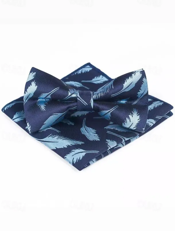 Men's Floral Bow Tie and Pocket Square Set – Elegant Printed Design, Formal Tuxedo Accessory for Weddings, Parties, and Special Occasions