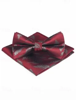Men's Floral Bow Tie and Pocket Square Set – Elegant Printed Design, Formal Tuxedo Accessory for Weddings, Parties, and Special Occasions