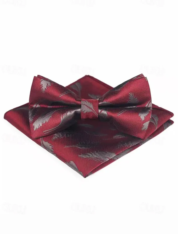Men's Floral Bow Tie and Pocket Square Set – Elegant Printed Design, Formal Tuxedo Accessory for Weddings, Parties, and Special Occasions