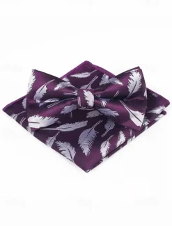 Men's Floral Bow Tie and Pocket Square Set – Elegant Printed Design, Formal Tuxedo Accessory for Weddings, Parties, and Special Occasions