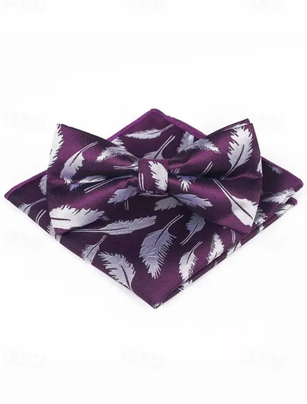 Men's Floral Bow Tie and Pocket Square Set – Elegant Printed Design, Formal Tuxedo Accessory for Weddings, Parties, and Special Occasions