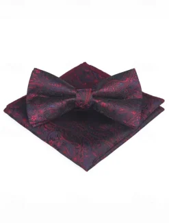 Men's Floral Bow Tie and Pocket Square Set – Elegant Printed Design, Formal Tuxedo Accessory for Weddings, Parties, and Special Occasions
