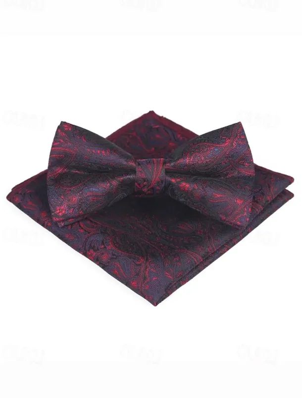 Men's Floral Bow Tie and Pocket Square Set – Elegant Printed Design, Formal Tuxedo Accessory for Weddings, Parties, and Special Occasions