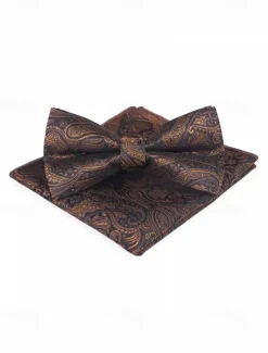 Men's Floral Bow Tie and Pocket Square Set – Elegant Printed Design, Formal Tuxedo Accessory for Weddings, Parties, and Special Occasions