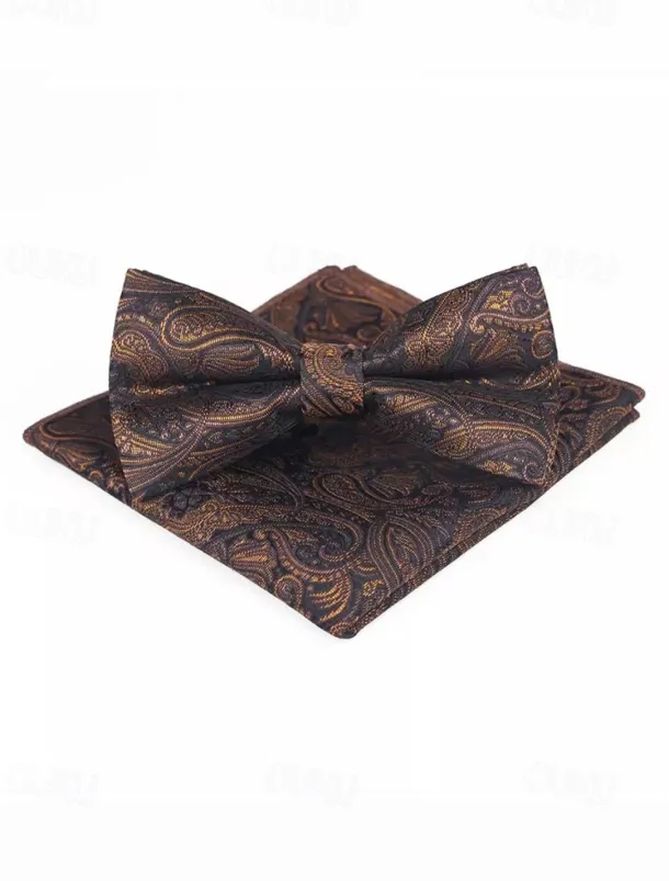 Men's Floral Bow Tie and Pocket Square Set – Elegant Printed Design, Formal Tuxedo Accessory for Weddings, Parties, and Special Occasions