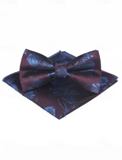 Men's Floral Bow Tie and Pocket Square Set – Elegant Printed Design, Formal Tuxedo Accessory for Weddings, Parties, and Special Occasions