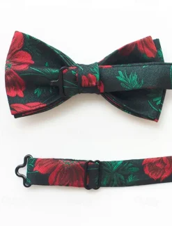 Men's Floral Bow Tie and Pocket Square Set – Elegant Printed Design, Formal Tuxedo Accessory for Weddings, Parties, and Special Occasions