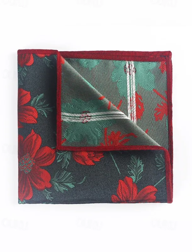 Men's Floral Bow Tie and Pocket Square Set – Elegant Printed Design, Formal Tuxedo Accessory for Weddings, Parties, and Special Occasions