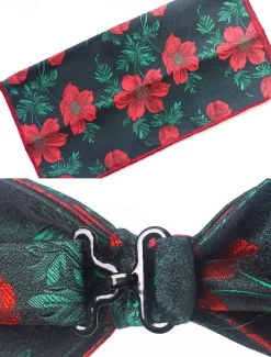 Men's Floral Bow Tie and Pocket Square Set – Elegant Printed Design, Formal Tuxedo Accessory for Weddings, Parties, and Special Occasions