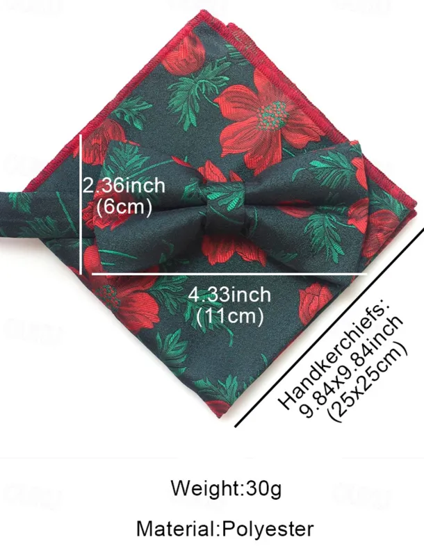 Men's Floral Bow Tie and Pocket Square Set – Elegant Printed Design, Formal Tuxedo Accessory for Weddings, Parties, and Special Occasions