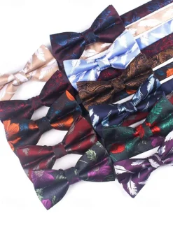 Men's Floral Bow Tie and Pocket Square Set – Elegant Printed Design, Formal Tuxedo Accessory for Weddings, Parties, and Special Occasions