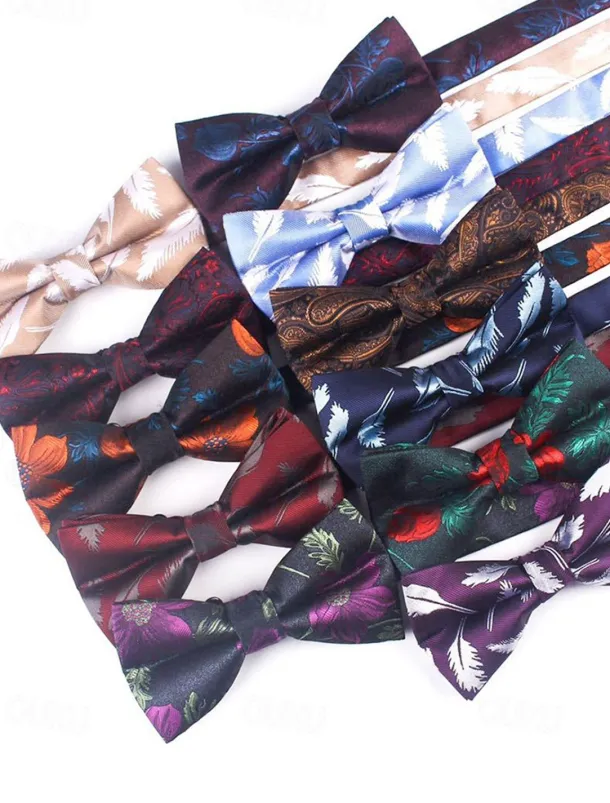 Men's Floral Bow Tie and Pocket Square Set – Elegant Printed Design, Formal Tuxedo Accessory for Weddings, Parties, and Special Occasions