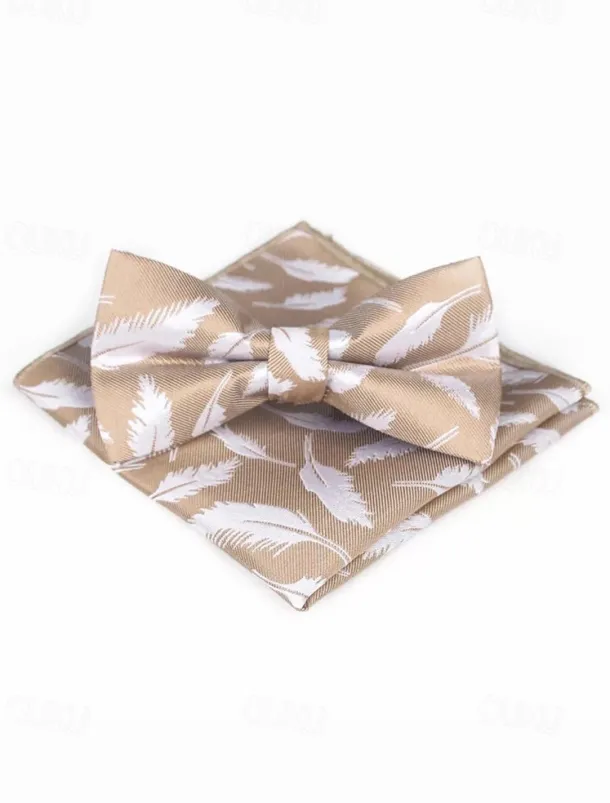 Men's Floral Bow Tie and Pocket Square Set – Elegant Printed Design, Formal Tuxedo Accessory for Weddings, Parties, and Special Occasions