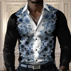 Men's Floral Casual Shirt Button Up Shirt Long Sleeve Casual Party Gift Casual Spring Fall Turndown Button Up Yellow Blue Purple Gray