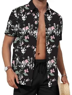Men's Floral Coconut Palm 2pcs Shirts Sets Summer Tops Short Sleeve Short Pants Turndown Casual beach vacation Outdoor Home Casual 3D Print Summer Black White