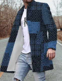 Men's Floral Color Block Graphic Prints Winter Coat Overcoat Coat Warm Breathable Comfortable Fashion Streetwear Business Work Wear to work Going out Pocket Print Fall & Winter Turndown Long Sleeve