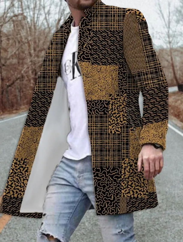 Men's Floral Color Block Graphic Prints Winter Coat Overcoat Coat Warm Breathable Comfortable Fashion Streetwear Business Work Wear to work Going out Pocket Print Fall & Winter Turndown Long Sleeve