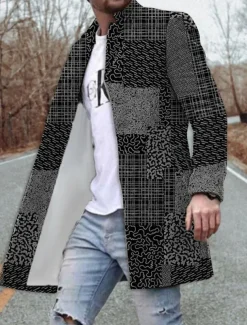 Men's Floral Color Block Graphic Prints Winter Coat Overcoat Coat Warm Breathable Comfortable Fashion Streetwear Business Work Wear to work Going out Pocket Print Fall & Winter Turndown Long Sleeve