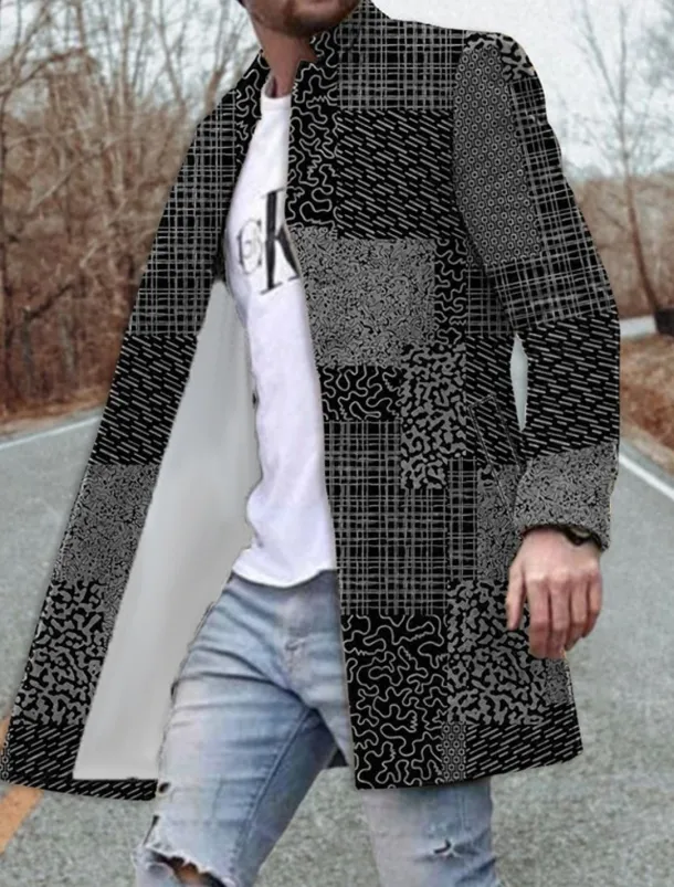 Men's Floral Color Block Graphic Prints Winter Coat Overcoat Coat Warm Breathable Comfortable Fashion Streetwear Business Work Wear to work Going out Pocket Print Fall & Winter Turndown Long Sleeve