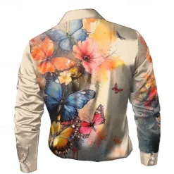 Men's Floral Flower Satin Shirt Dress Shirt Button Up Shirt Long Sleeve Fashion Casual Vacation Evening Party Wedding Party Summer Spring Turndown Collared Shirts 3D Print Khaki