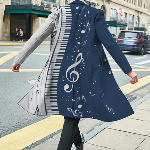 Men's Floral Graphic Prints Pano Keys Winter Coat Overcoat Coat Warm Breathable Comfortable Fashion Streetwear Business Work Wear to work Going out Pocket Print Fall & Winter Turndown Long Sleeve