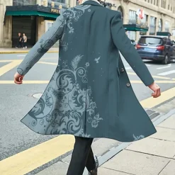 Men's Floral Graphic Prints Winter Coat Overcoat Coat Warm Breathable Comfortable Fashion Streetwear Business Work Wear to work Going out Pocket Print Fall & Winter Turndown Long Sleeve Black White