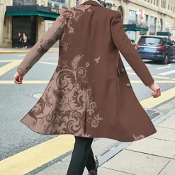 Men's Floral Graphic Prints Winter Coat Overcoat Coat Warm Breathable Comfortable Fashion Streetwear Business Work Wear to work Going out Pocket Print Fall & Winter Turndown Long Sleeve Black White