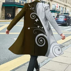 Men's Floral Graphic Prints Winter Coat Overcoat Coat Warm Breathable Comfortable Fashion Streetwear Business Work Wear to work Going out Pocket Print Fall & Winter Turndown Long Sleeve Black Wine