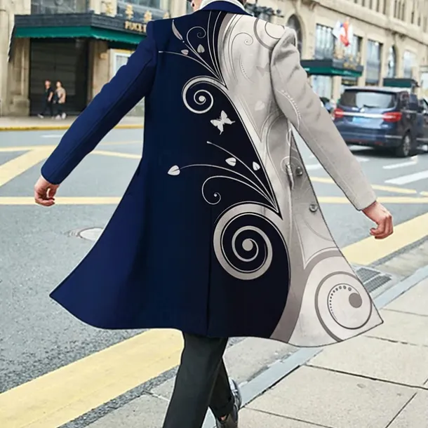 Men's Floral Graphic Prints Winter Coat Overcoat Coat Warm Breathable Comfortable Fashion Streetwear Business Work Wear to work Going out Pocket Print Fall & Winter Turndown Long Sleeve Black Wine