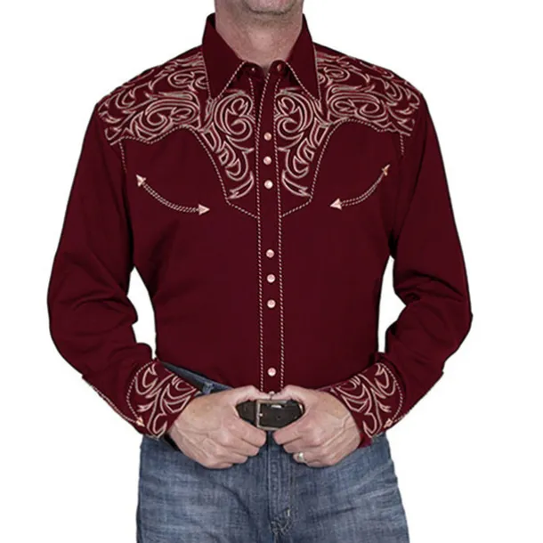 Men's Floral Graphic Prints Shirt Western Shirt Cowboy Shirt Long Sleeve Fashion Streetwear Designer Outdoor Daily Fall & Winter Turndown Print Button-Down Black Red Blue Green
