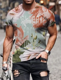 Men's Floral Graphic T shirt Tee Funny T Shirts Short Sleeve T shirt 3D Print Crew Neck Shirt Hawaiian Designer Basic Casual Daily Weekend B C E Summer Clothing Apparel Plus Size S M L XL XXL 3XL 4XL