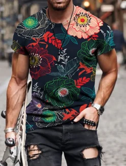 Men's Floral Graphic T shirt Tee Funny T Shirts Short Sleeve T shirt 3D Print Crew Neck Shirt Hawaiian Designer Basic Casual Daily Weekend B C E Summer Clothing Apparel Plus Size S M L XL XXL 3XL 4XL