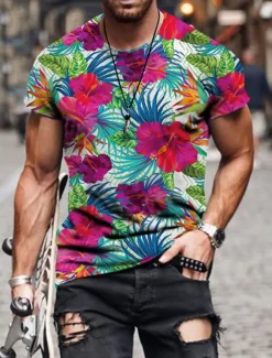Men's Floral Graphic T shirt Tee Funny T Shirts Short Sleeve T shirt 3D Print Crew Neck Shirt Hawaiian Designer Basic Casual Daily Weekend B C E Summer Clothing Apparel Plus Size S M L XL XXL 3XL 4XL