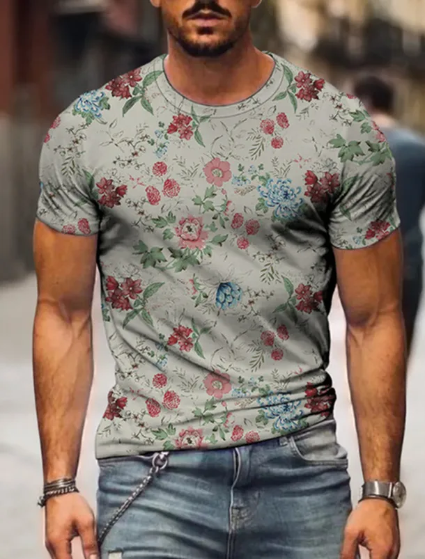 Men's Floral Graphic T shirt Tee Funny T Shirts Short Sleeve T shirt 3D Print Crew Neck Shirt Hawaiian Designer Basic Casual Daily Weekend B C E Summer Clothing Apparel Plus Size S M L XL XXL 3XL 4XL